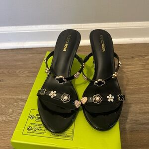 Fashion Nova Black and Gold Embellished Sandals